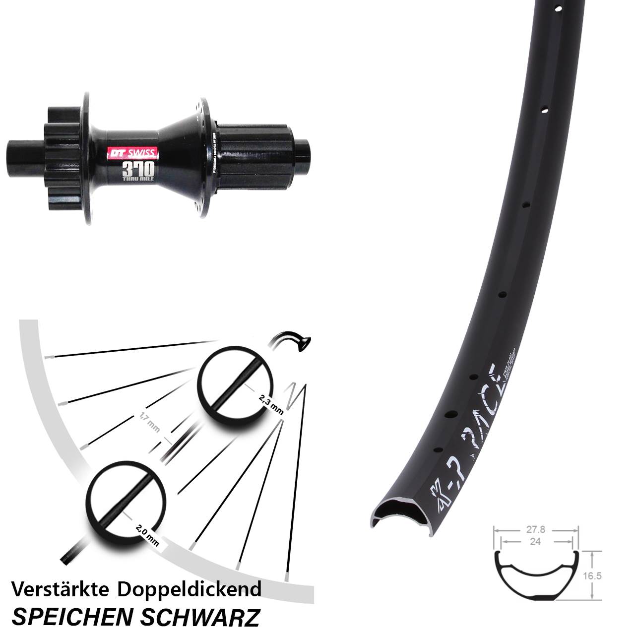 Disc Hinterrad 28-29 Zoll KX-R Race DT Swiss 370 Hybrid 8-11 fach 12x142