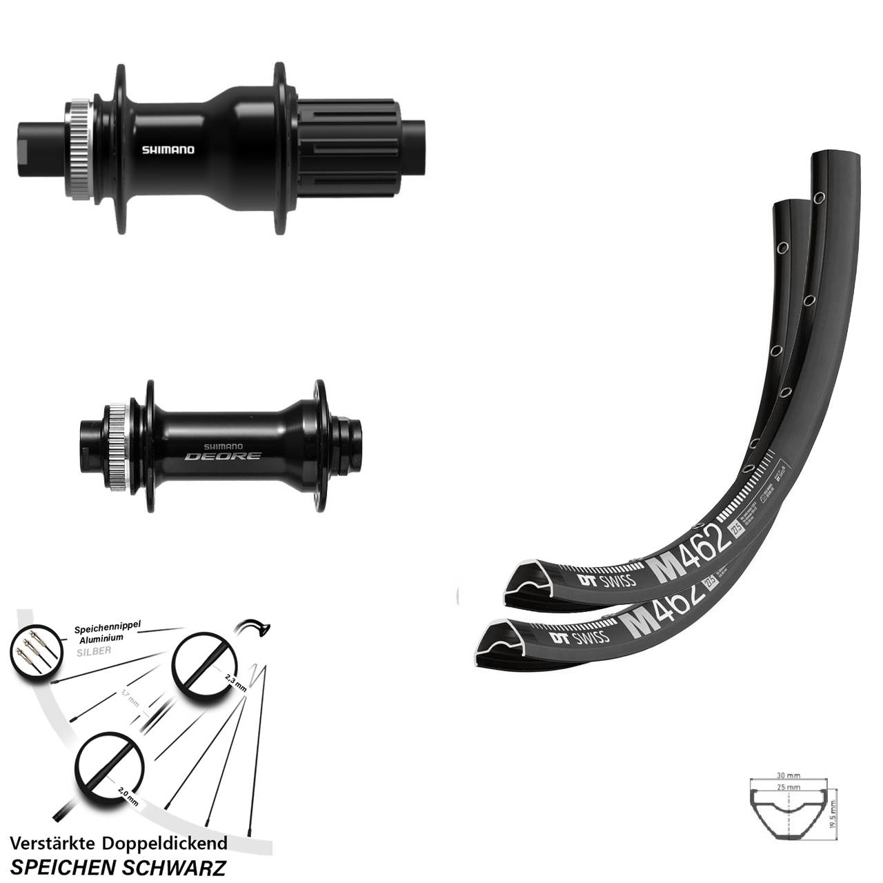 Disc Laufrad-Satz 15x110 12x148 29 Zoll DT Swiss M 462 Shimano Deore FH-TC500-B 8-11 f