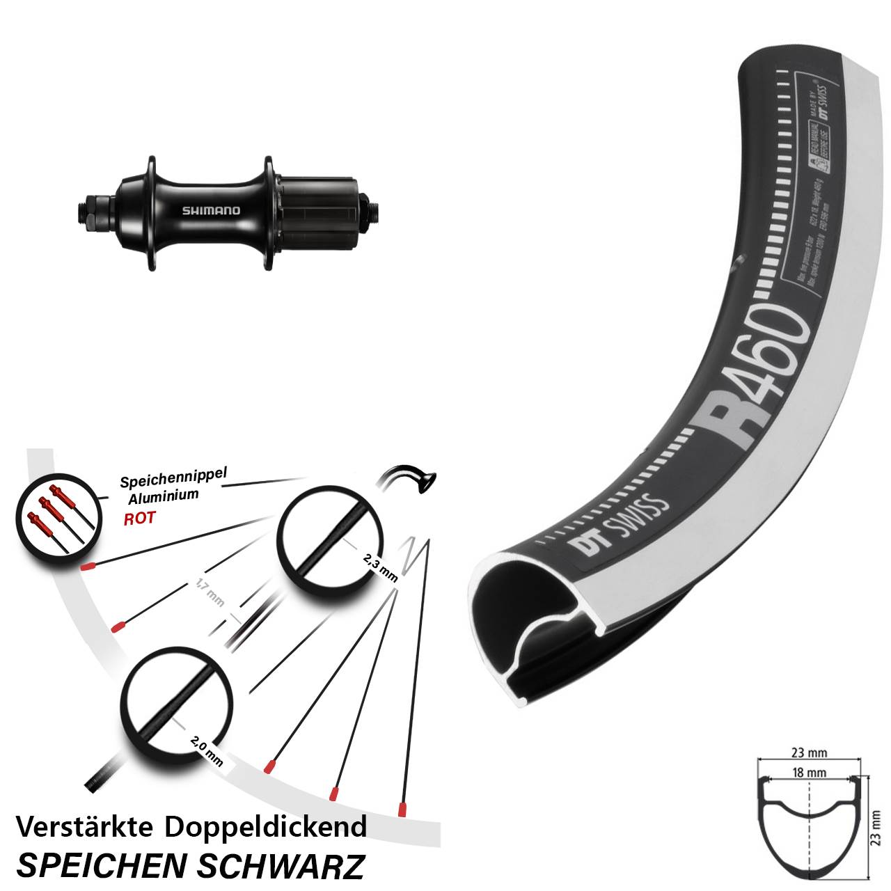 Hinterrad für Schnellspanner 28 Zoll DT Swiss R 460 Shimano Sora FH-RS300 8-11 fach
