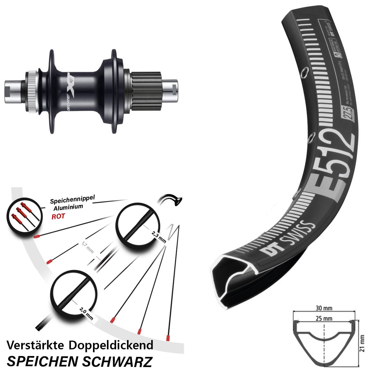 27,5 Zoll DT Swiss E512 Shimano FH-M8110 Disc Laufrad 12x142 Micro Spline