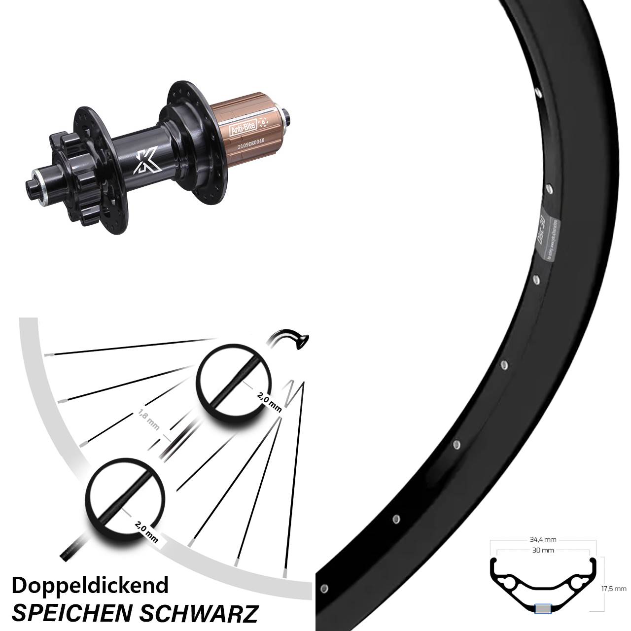 Hinterrad 6-Loch 27,5 Zoll Ryde Disc 30 KX-M 8-12 fach HG QR