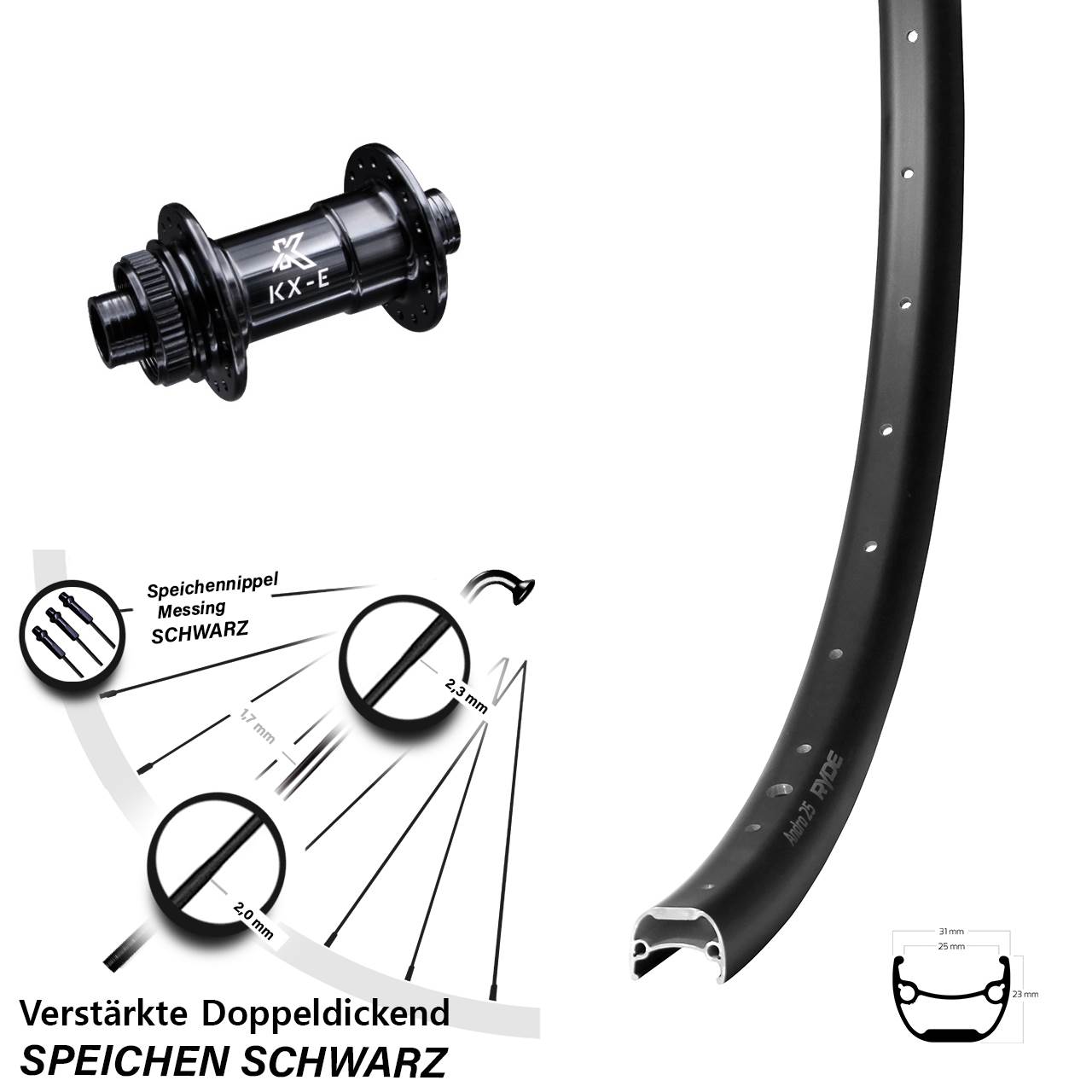 Disc Vorderrad 28 Zoll Ryde Andra 25 KX-E 15x100