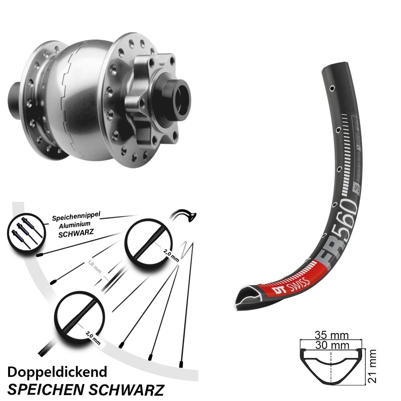 26 Zoll DT Swiss FR560 SON 28 Disc Nabendynamolaufrad 15x100