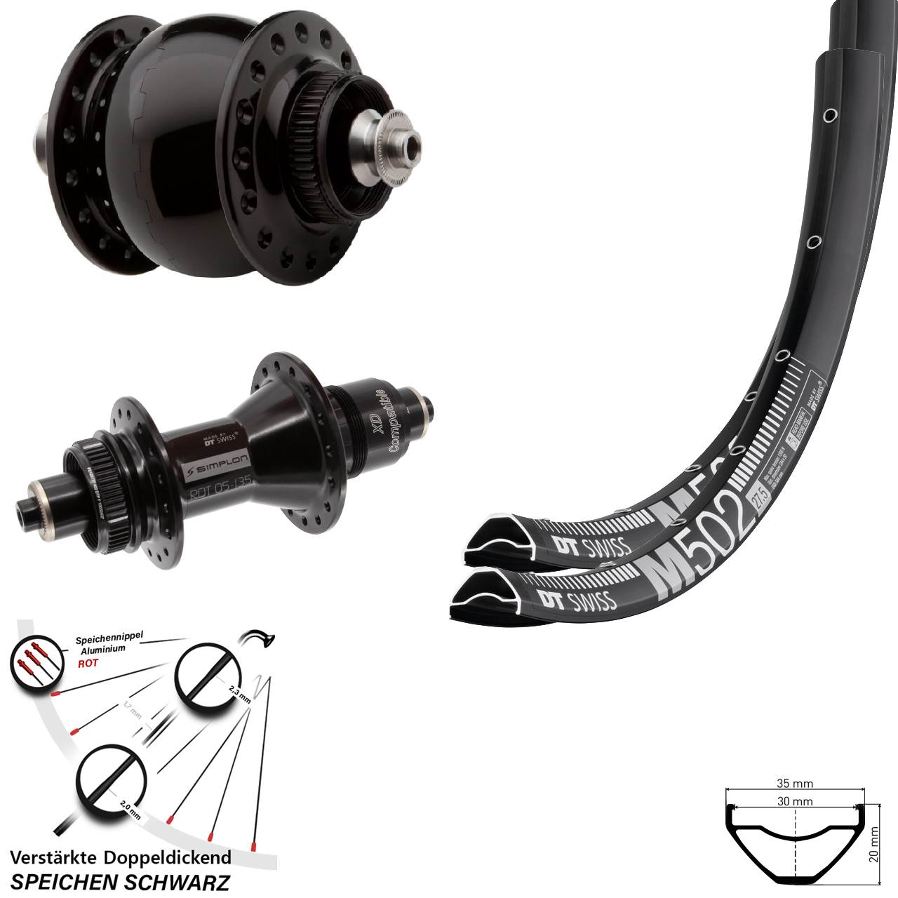 Disc Laufradsatz für Schnellspanner 29 Zoll DT Swiss M502 370 SONdelux XD 11-12 fach