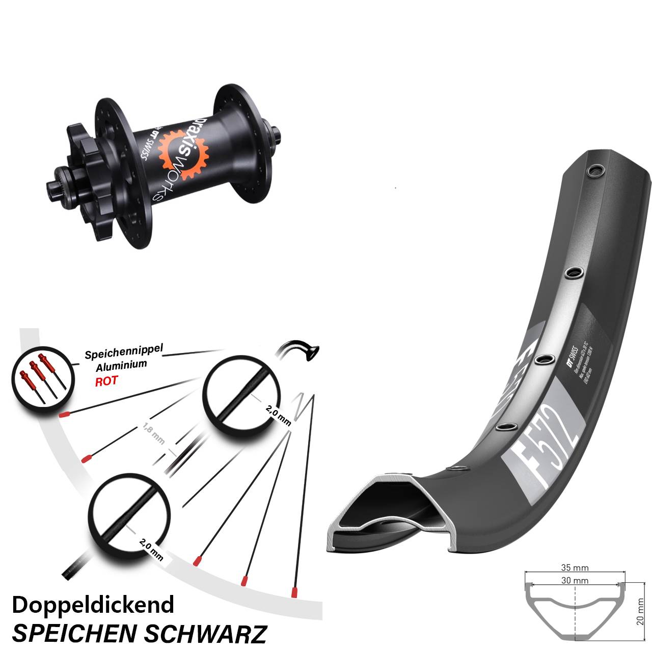 6-Loch Vorderrad 29 Zoll DT Swiss F572-350 für Schnellspanner