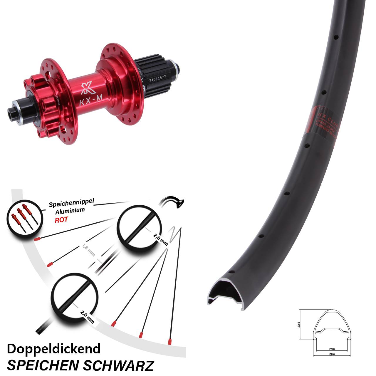 Disc Hinterrad QR 29 Zoll KX-M Clue rot Micro Spline