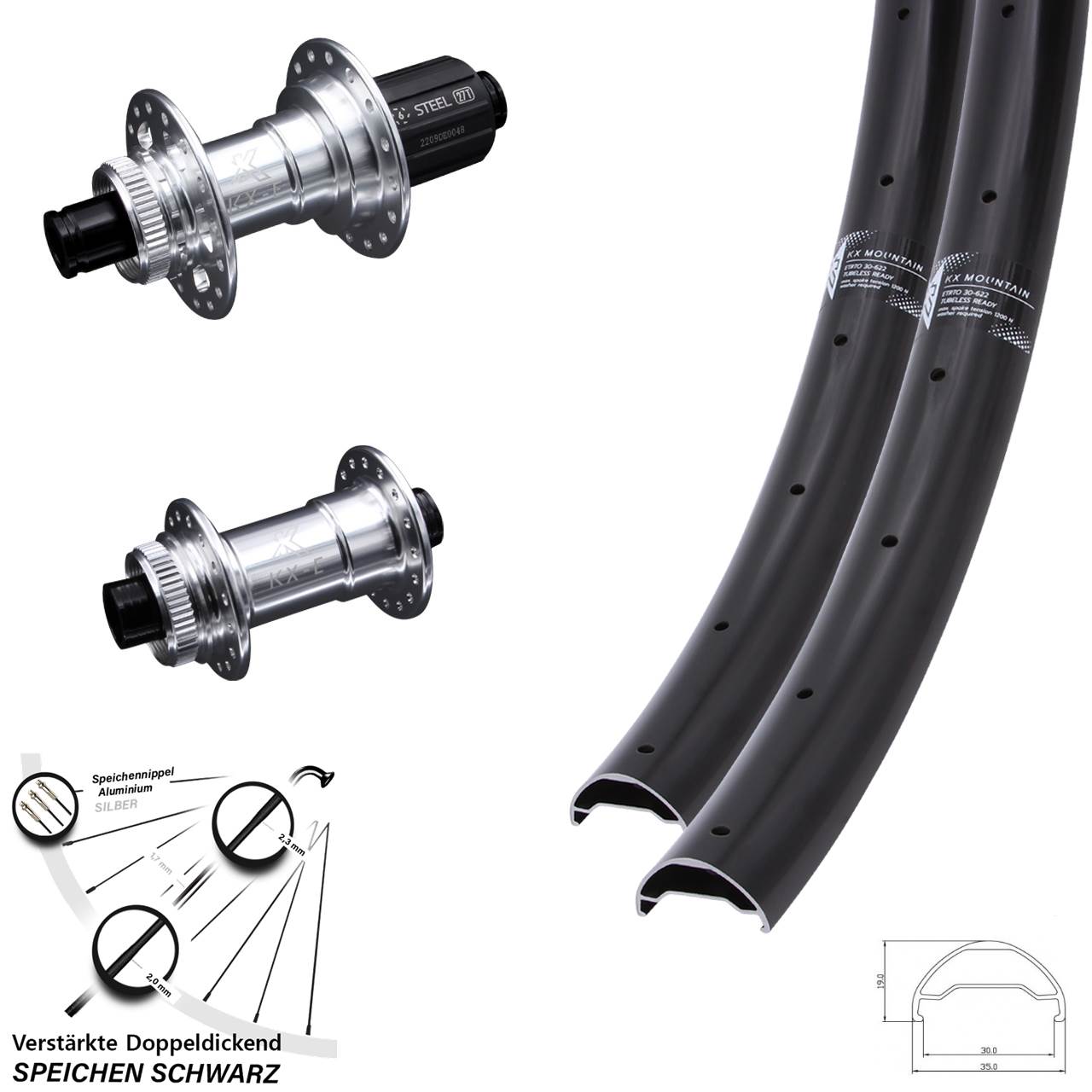 Centerlock Laufradsatz 29 Zoll KX-E Mountain 6 Kugellager 8-12 fach HG 15x100 12x142