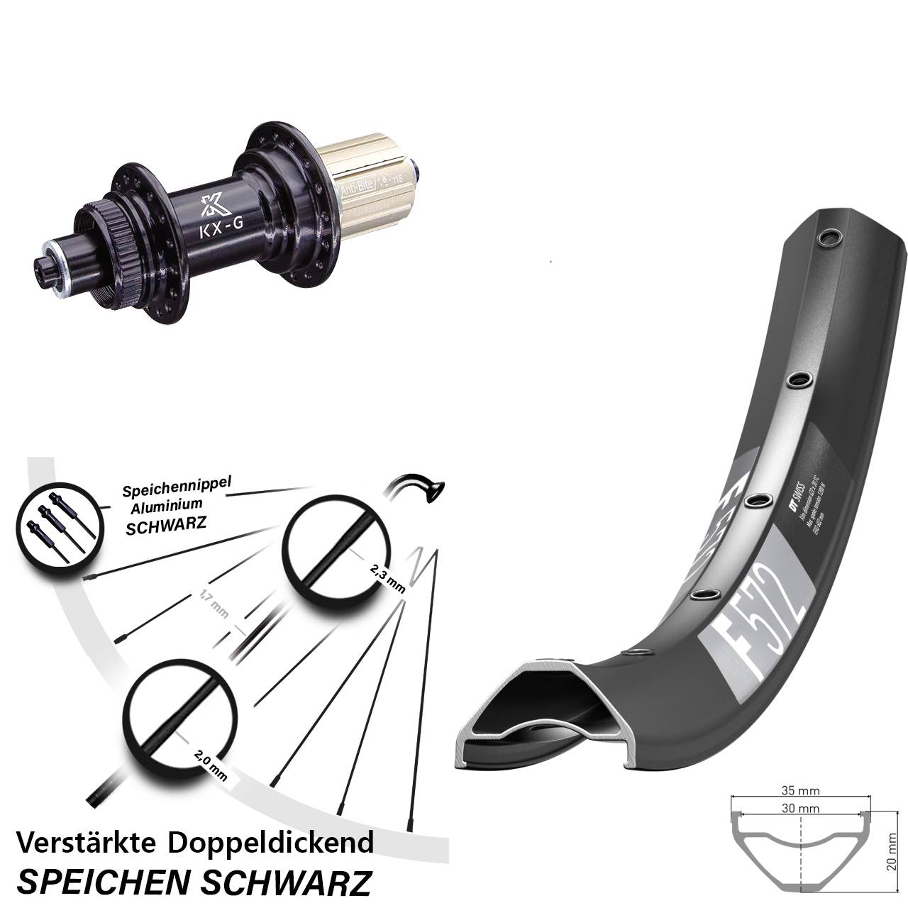 29 Zoll DT Swiss F 572 KX-G Centerlock Hinterrad für Schnellspanner 8-12 fach HG