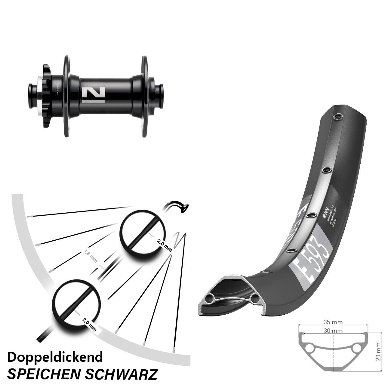 29 Zoll DT Swiss E 593 Novatec D041 Disc Vorderrad 15x110 Boost