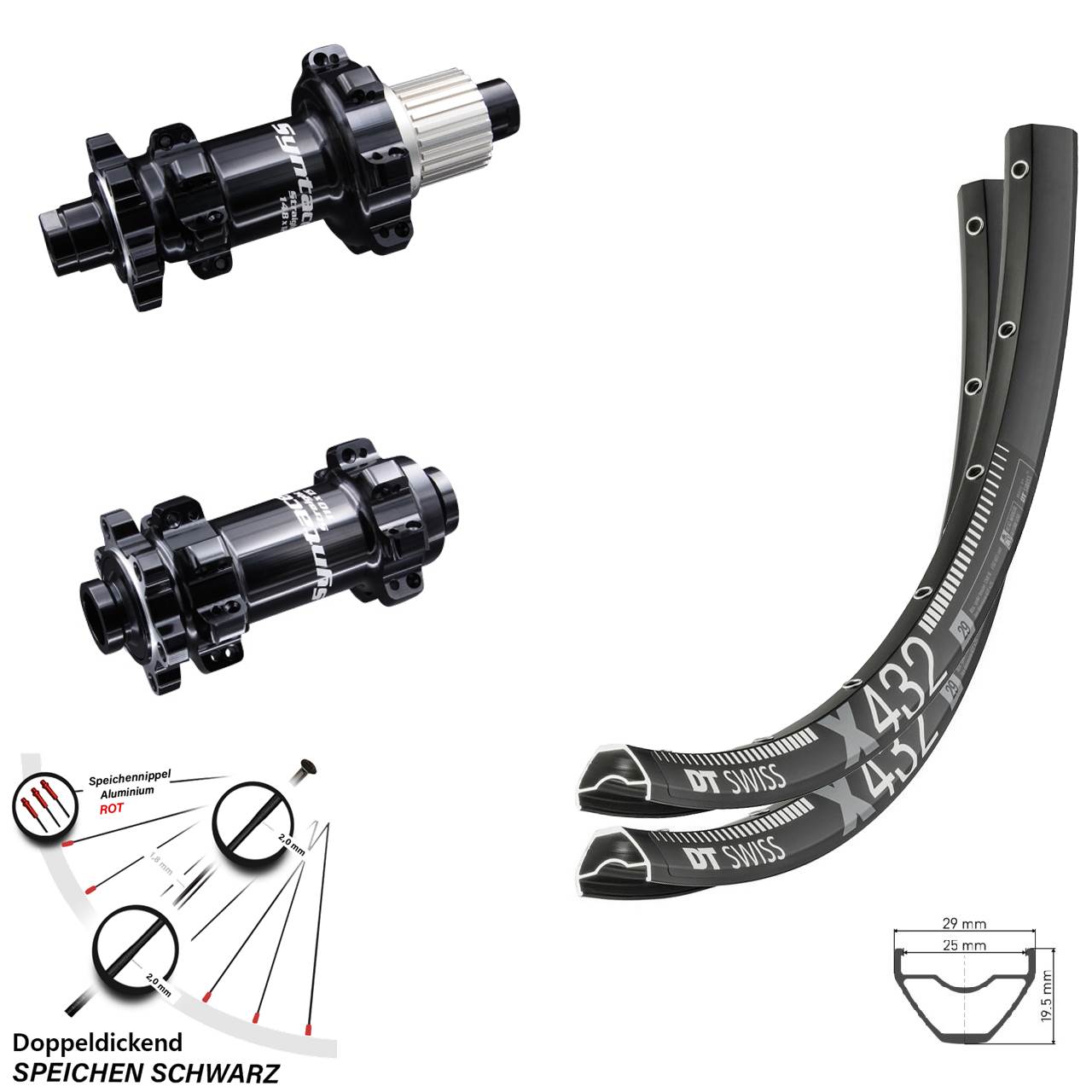29 Zoll Boost Laufradsatz DT Swiss X 432 Syntace Straightpull 12-fach Micro Spline