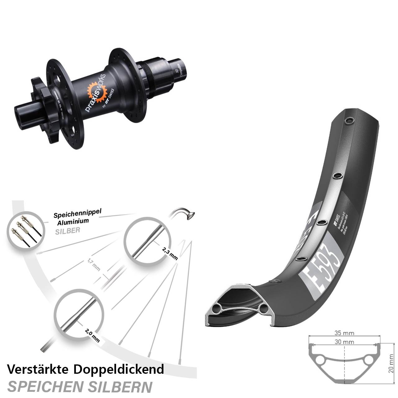 Hinterrad 6-Loch 12x142 29 Zoll DT Swiss E 593-350 XD 11-12 fach