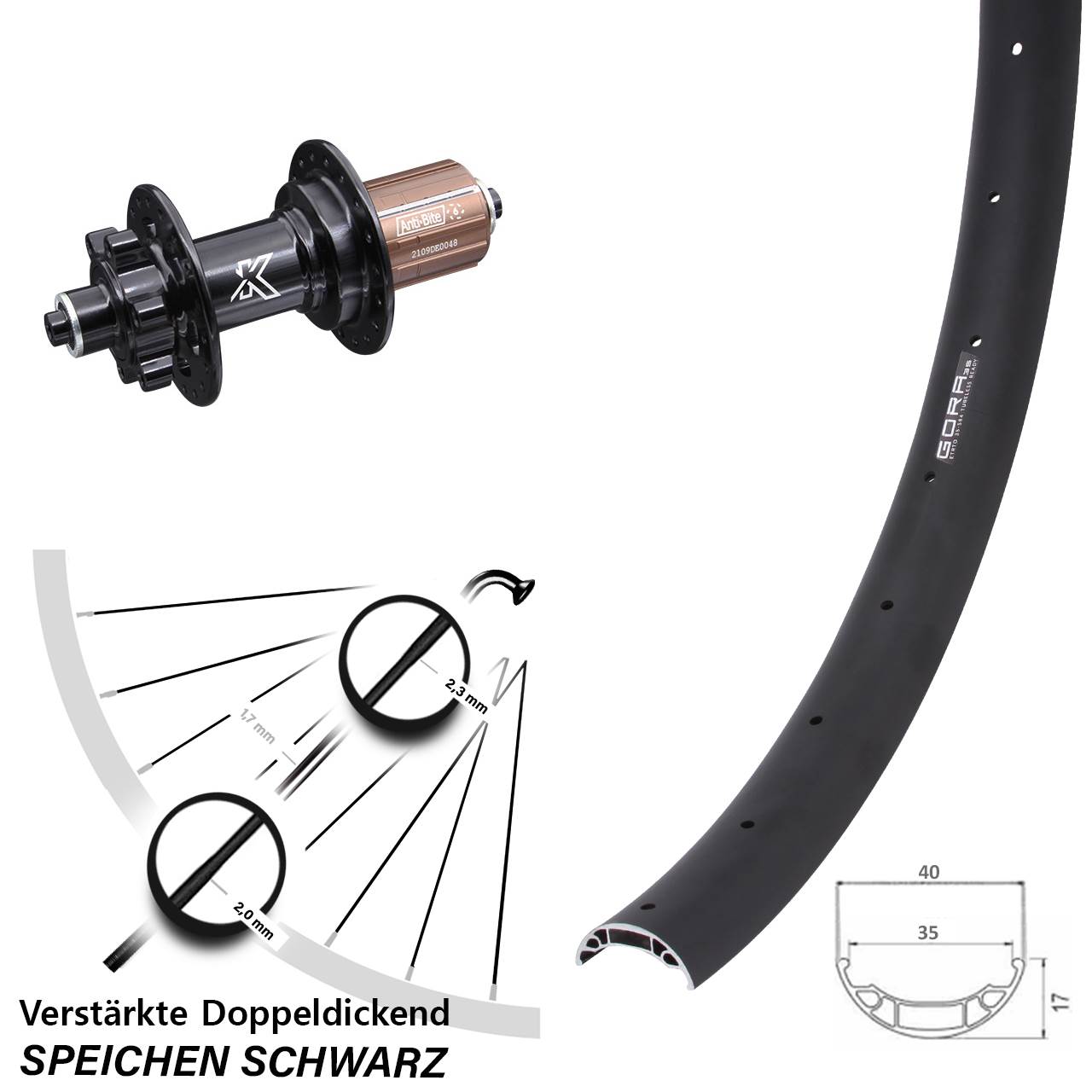 Gora 35 KX-M 27,5 Zoll 6-Loch Hinterrad für Schnellspanner 8-11 fach HG