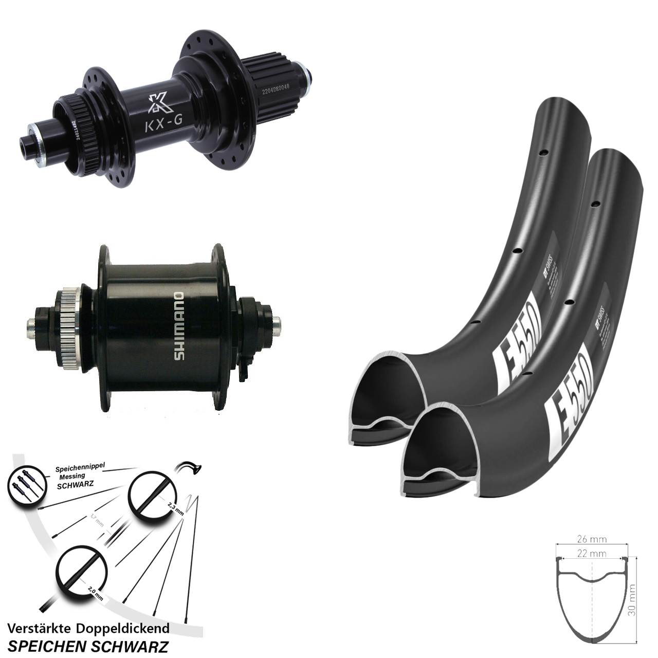 Disc Laufradsatz QR 28 Zoll DT Swiss E550 KX-GS verstärkt Shimano DH-UR700 Micro Spline