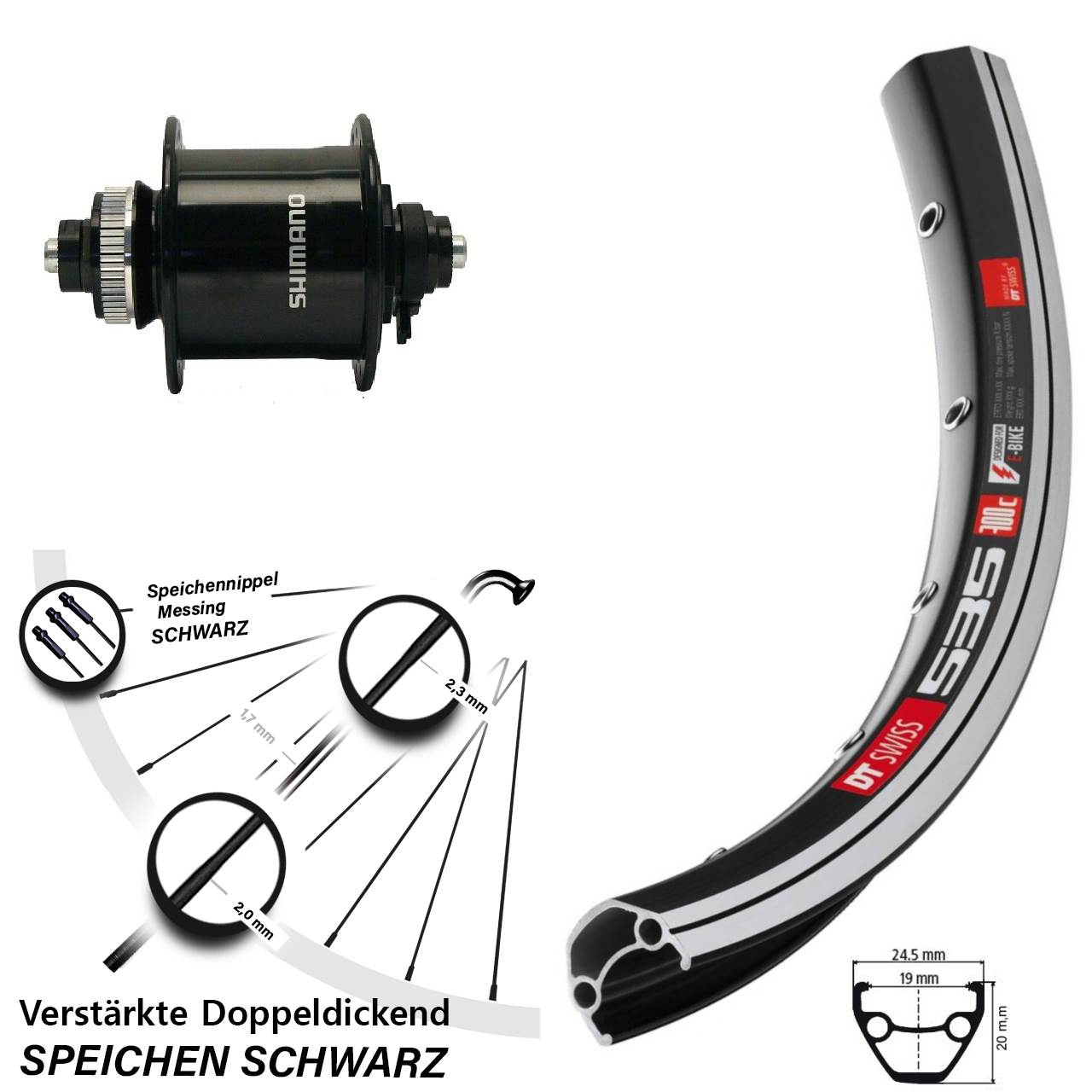 Nabendynamolaufrad Shimano DH-UR700 DT Swiss 535 28 Zoll