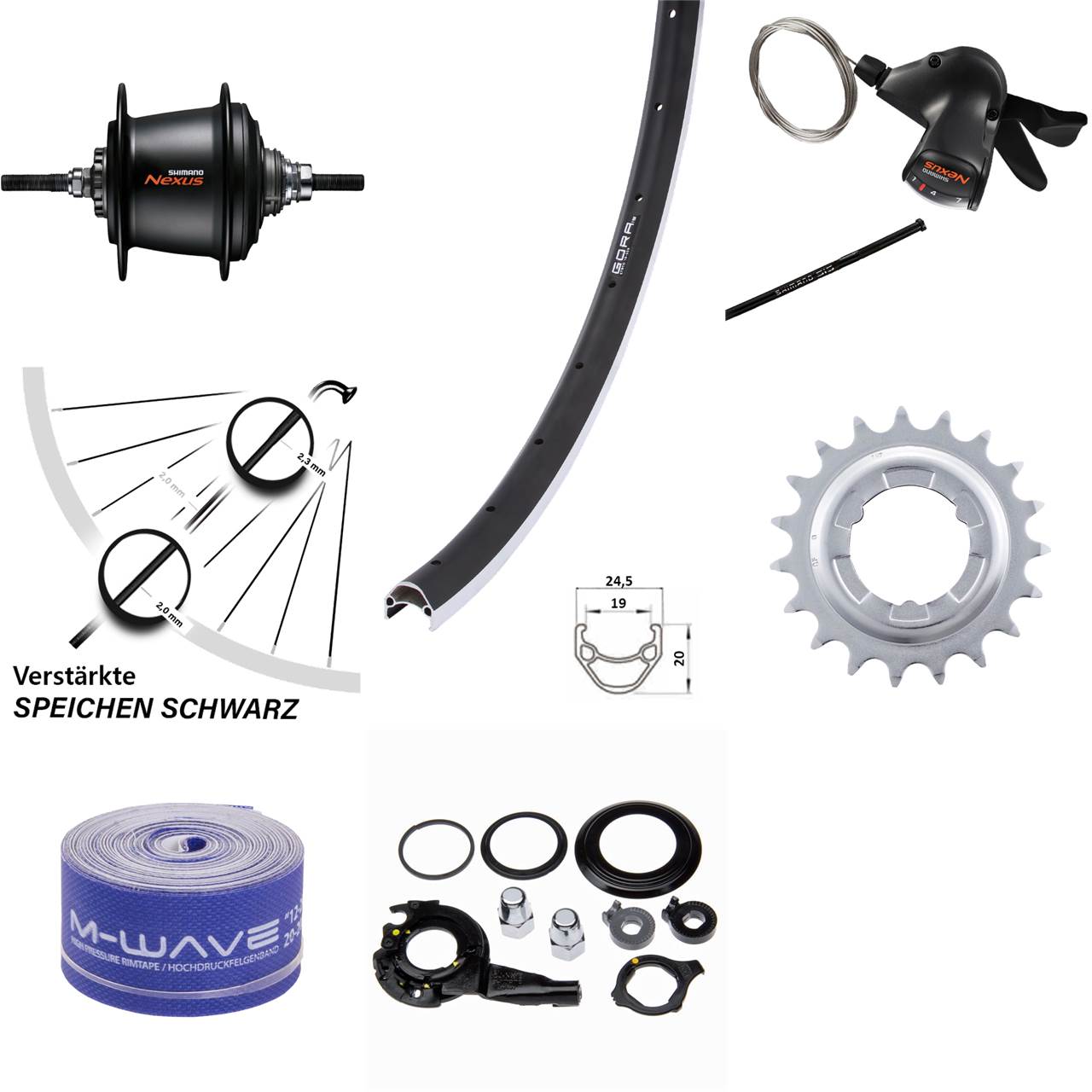 26 Zoll Hinterrad Shimano 7 Gang Nabenschaltung Freilauf Gora 19