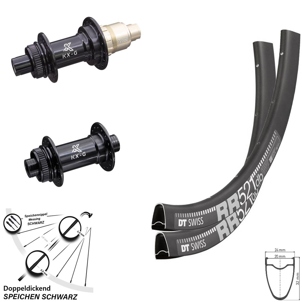 Laufradsatz Centerl. 28 Zoll DT Swiss RR521 KX-G XDR 11-12 fach 12x100/142