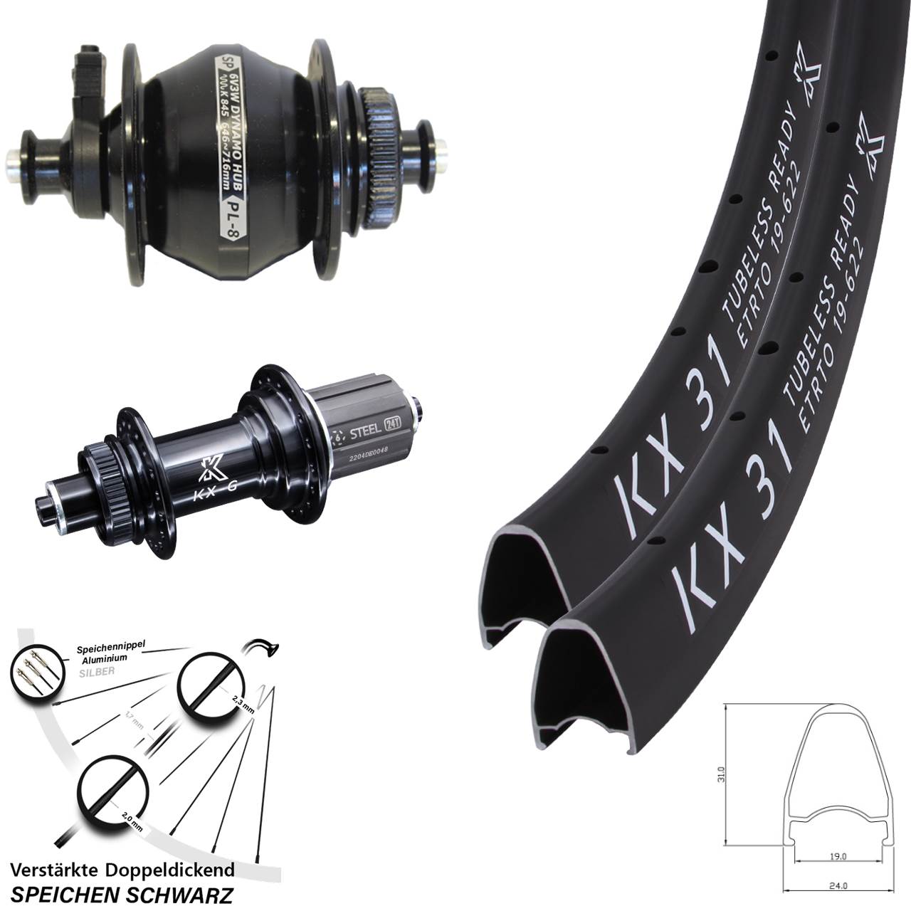 KX-GS 31 verstärkt Shutter PL-8 28 Zoll Centerlock Laufradsatz QR 8-12 fach HG