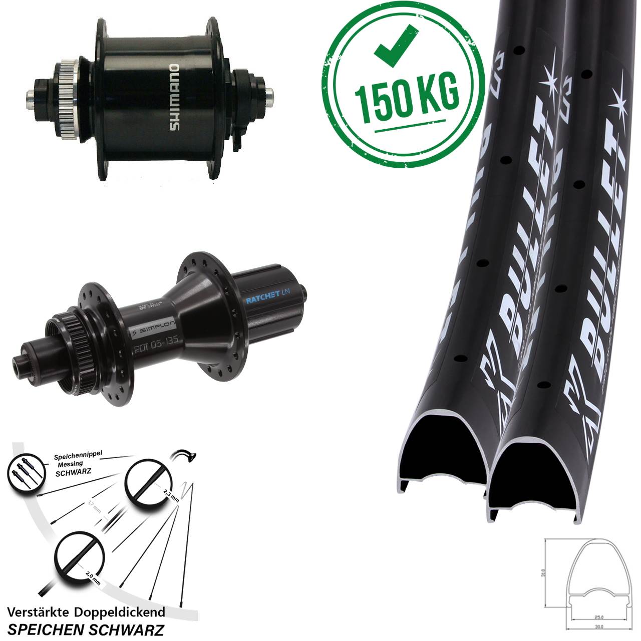 Disc Laufrad-Satz 28-29 Zoll KX Bullet DT Swiss 370 Hybrid Shimano DH-UR700 8-11 fach HG QR