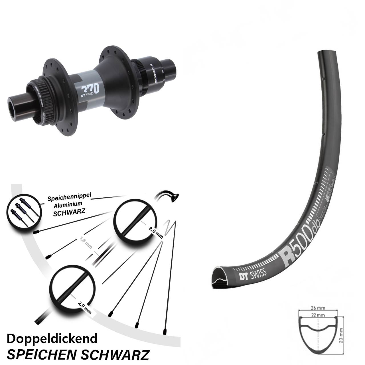 28 Zoll DT Swiss R 500-370 Hinterrad Centerlock 12x142