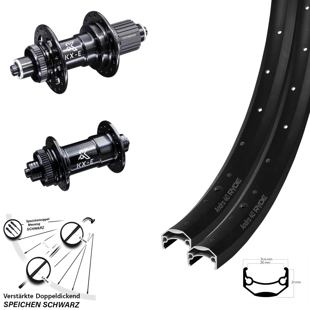 Ryde Andra 40 KX-E Heavy Duty 27,5 Zoll Centerlock Laufradsatz QR Micro Spline