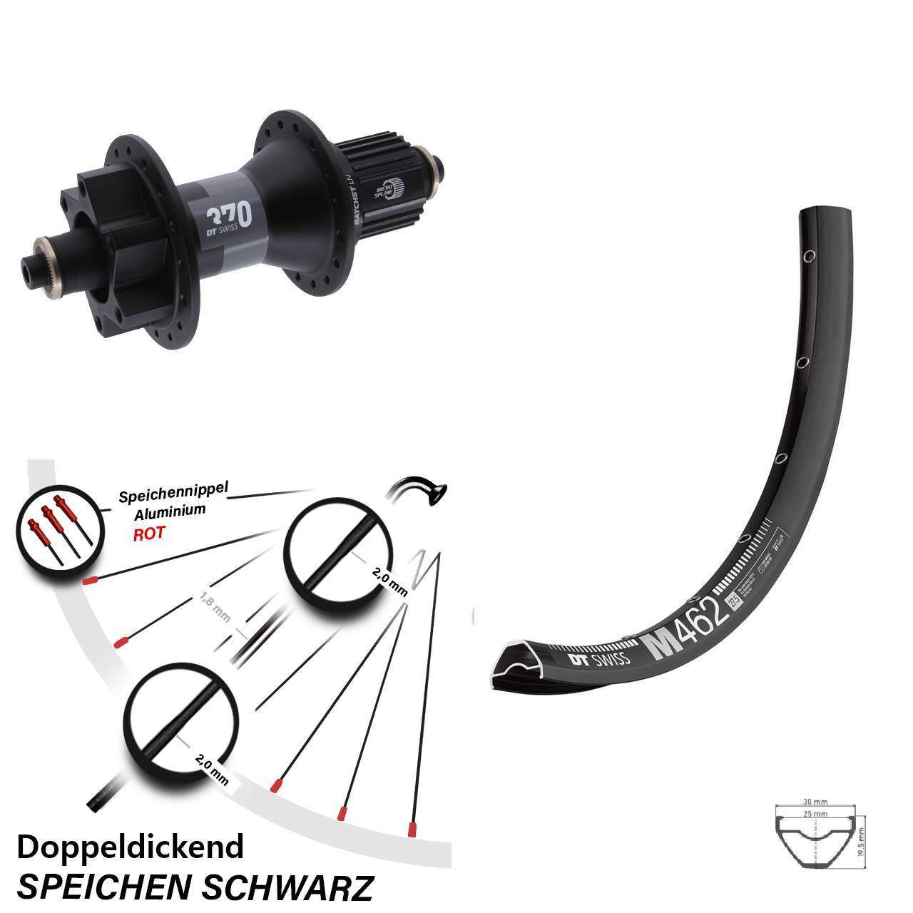 6-Loch Hinterrad QR 27,5 Zoll DT Swiss M 462-370 Micro Spline