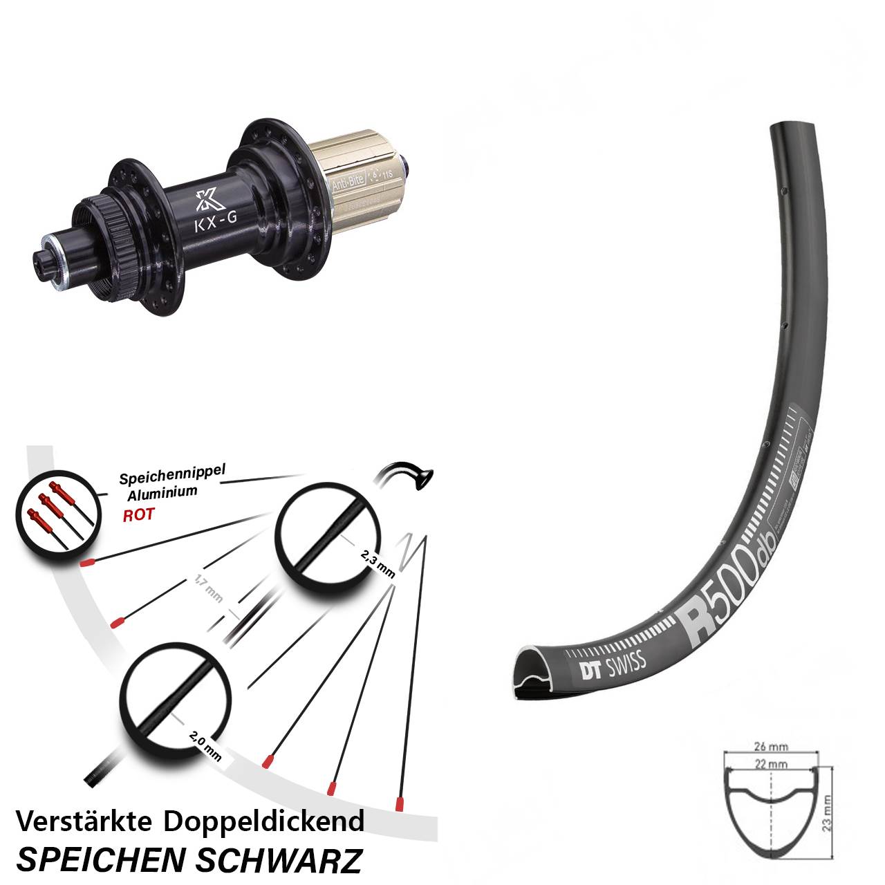 Disc Laufrad 28-29 Zoll DT Swiss R 500 KX-G 8-12 fach für Schnellspanner