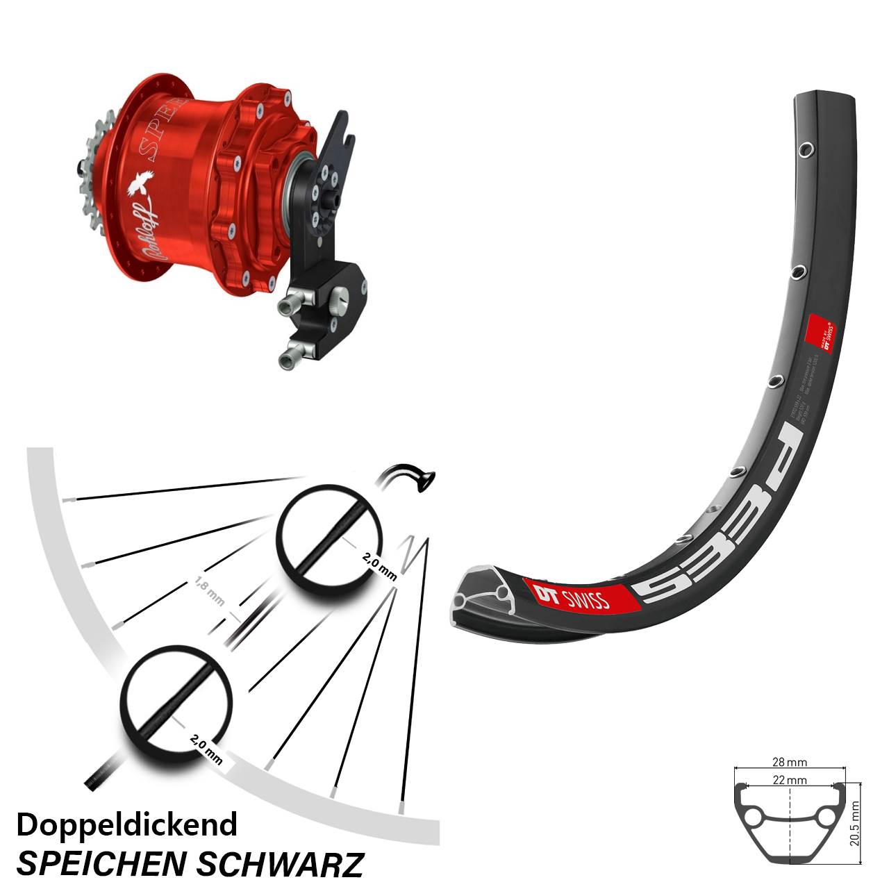 Disc Hinterrrad 28-29 Zoll DT Swiss 533d Rohloff Speedhub CC DB OEM2 Tandem rot