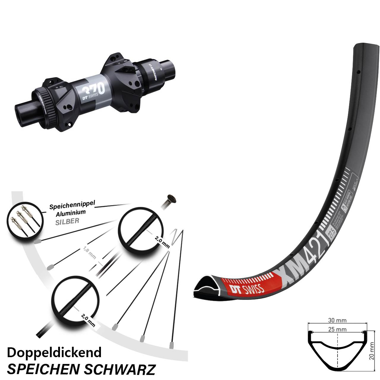 DT Swiss XM 421 Hinterrad 29 Zoll Boost 370 Centerlock Straightpull Sram XD