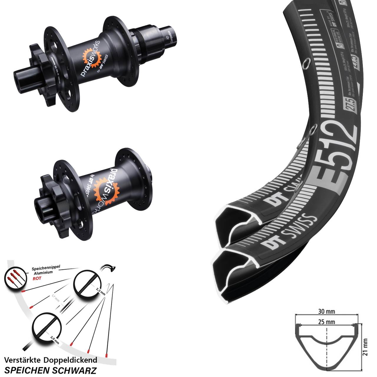 DT Swiss E512-350 SL 650B Laufradsatz 6-Loch 15x100 12x142 XD 11-12 fach