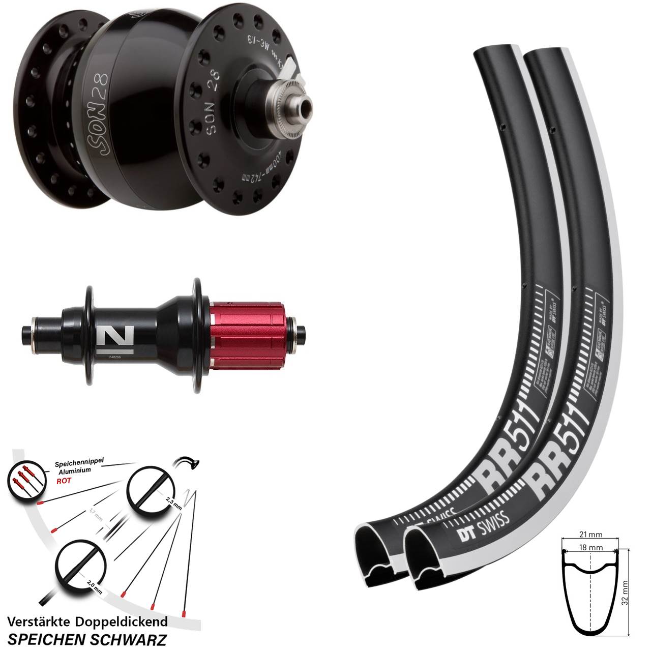 SON 28 Zoll DT Swiss RR511 CNC Novatec F482SB Laufradsatz 8-12 fach HG