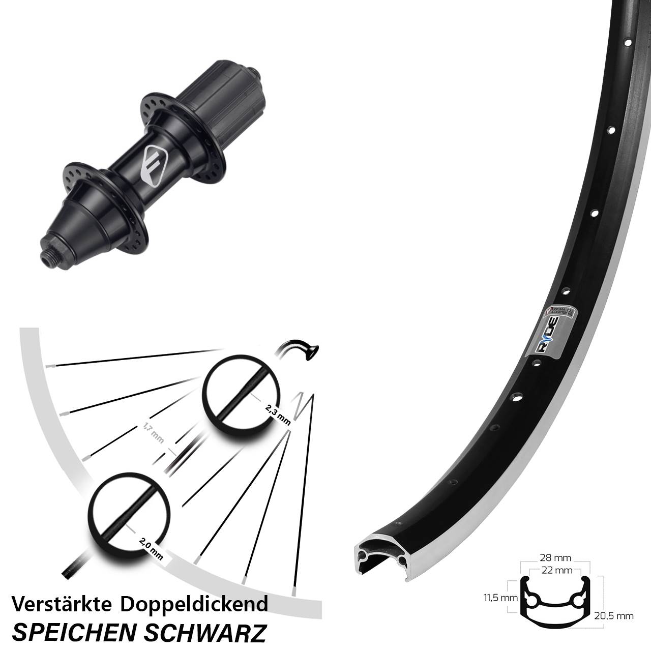 650B Ryde Andra 35 Formula FM32 Laufrad hinten QR 7 fach