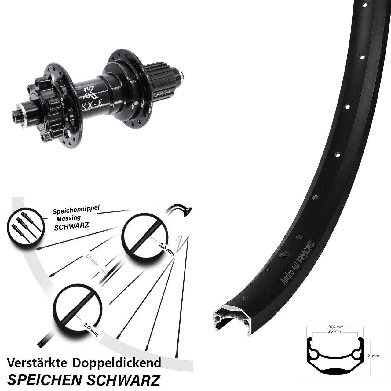 Ryde Andra 40 Disc KX-E 28 Zoll Hinterrad QR Boost Shimano Micro Spline