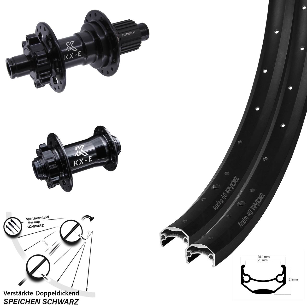 20 Zoll Ryde Andra 40 KX-E verstärkt Disc Laufrad-Satz 15x100 12x142 Micro Spline