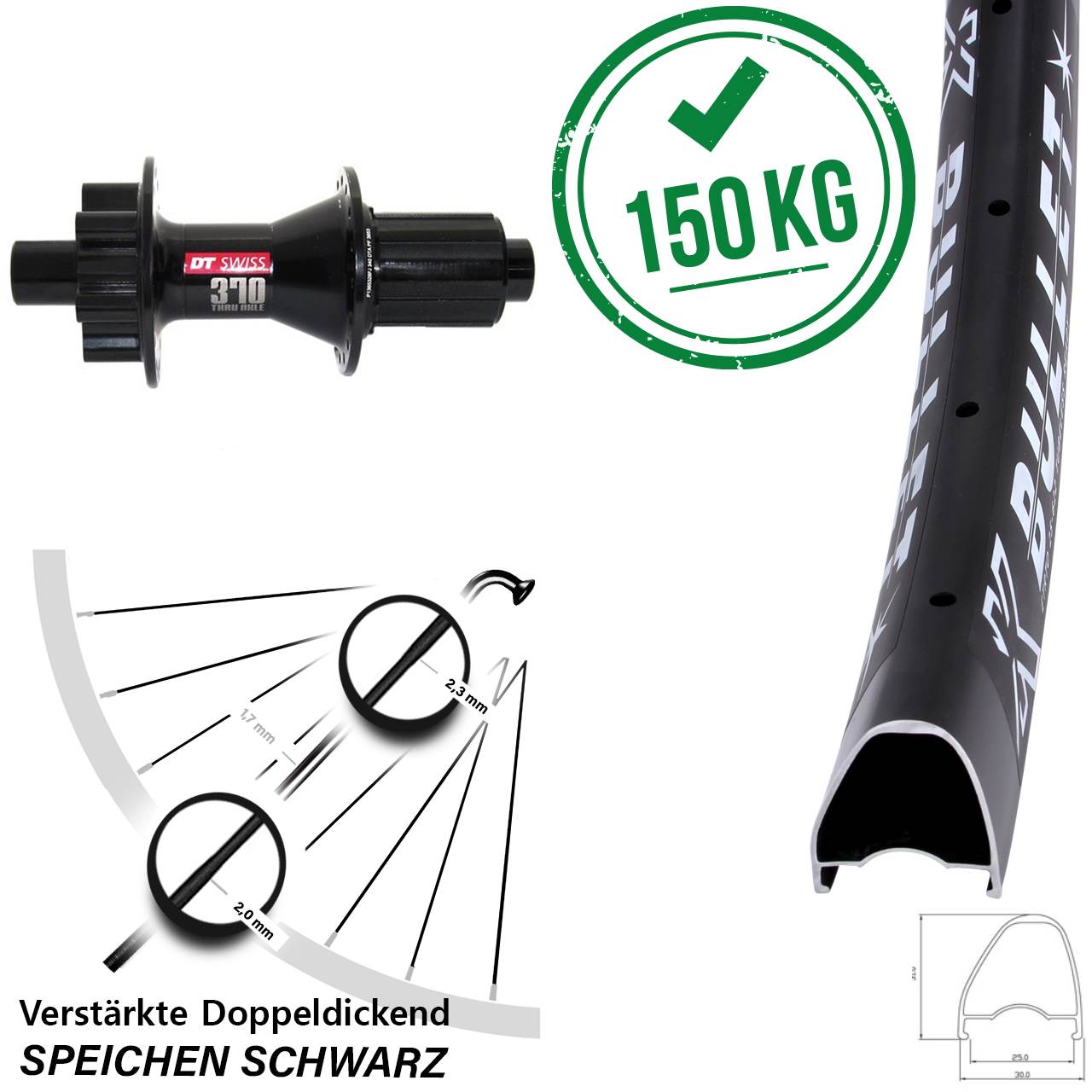 KX Bullet OS DT Swiss 370 28-29 Zoll Disc Laufrad 12x142 8-11 fach HG
