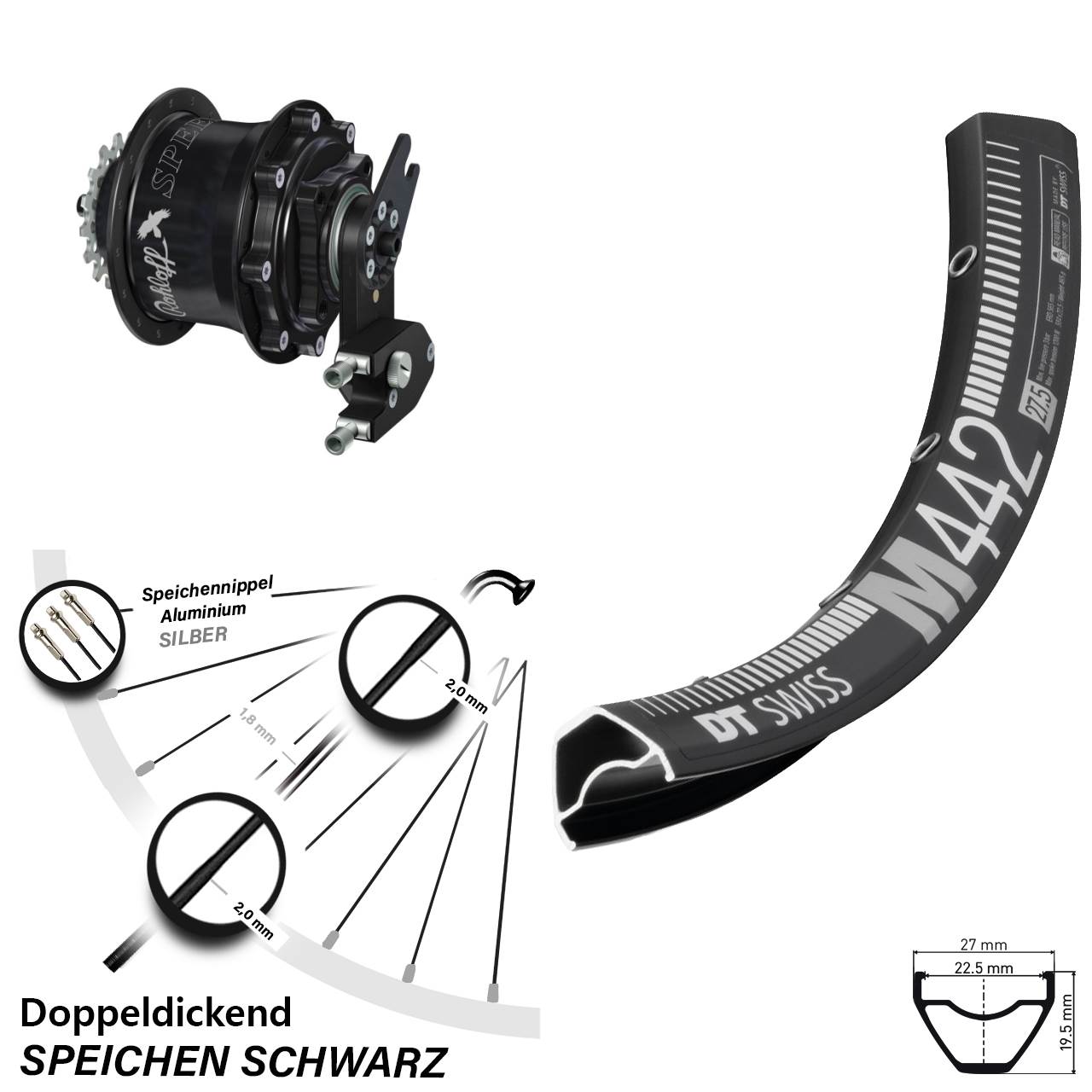 DT Swiss M442 Rohloff Speedhub CC DB OEM2 Tandem 28 Zoll Disc Hinterrrad