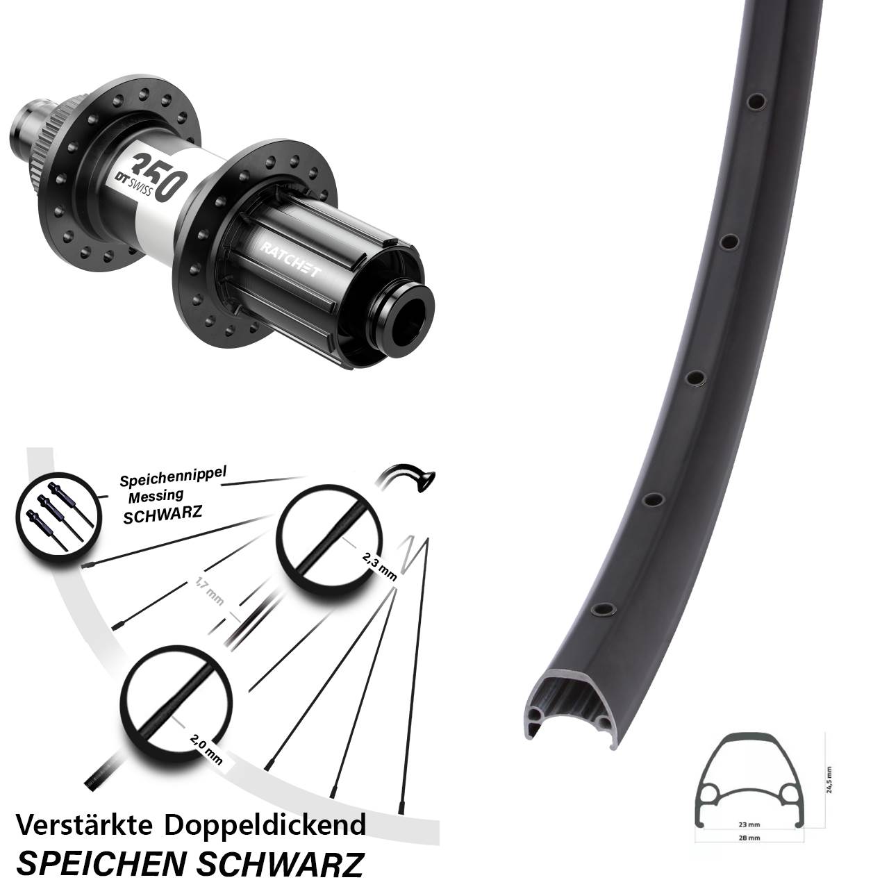 28-29 Zoll Ambrosio Sport DT Swiss 350 Centerlock Hinterrad 12x142 8-11 fach HG
