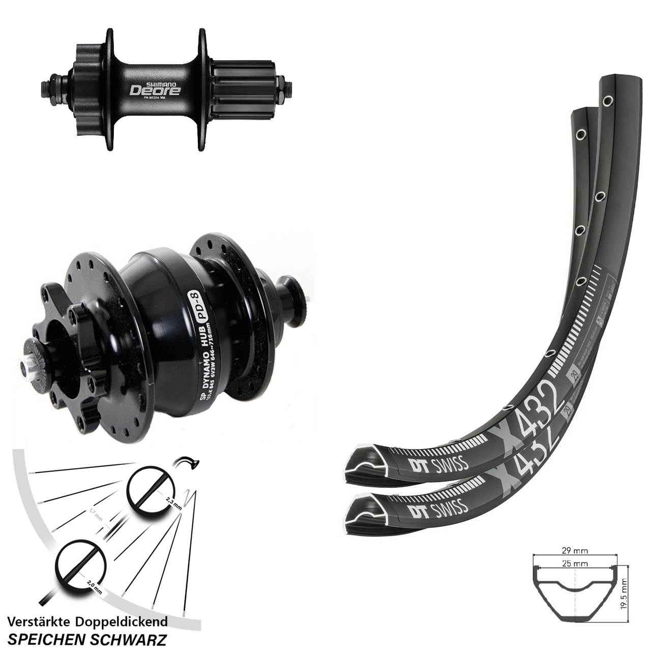 6-Loch Laufradsatz QR 29 Zoll DT Swiss X432 Shutter PD-8 Shimano Deore 8-11 fach HG