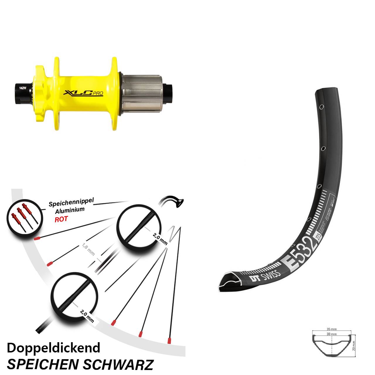 Disc Laufrad 29 Zoll DT Swiss E532 XLC gelb 8-11 fach 12x142