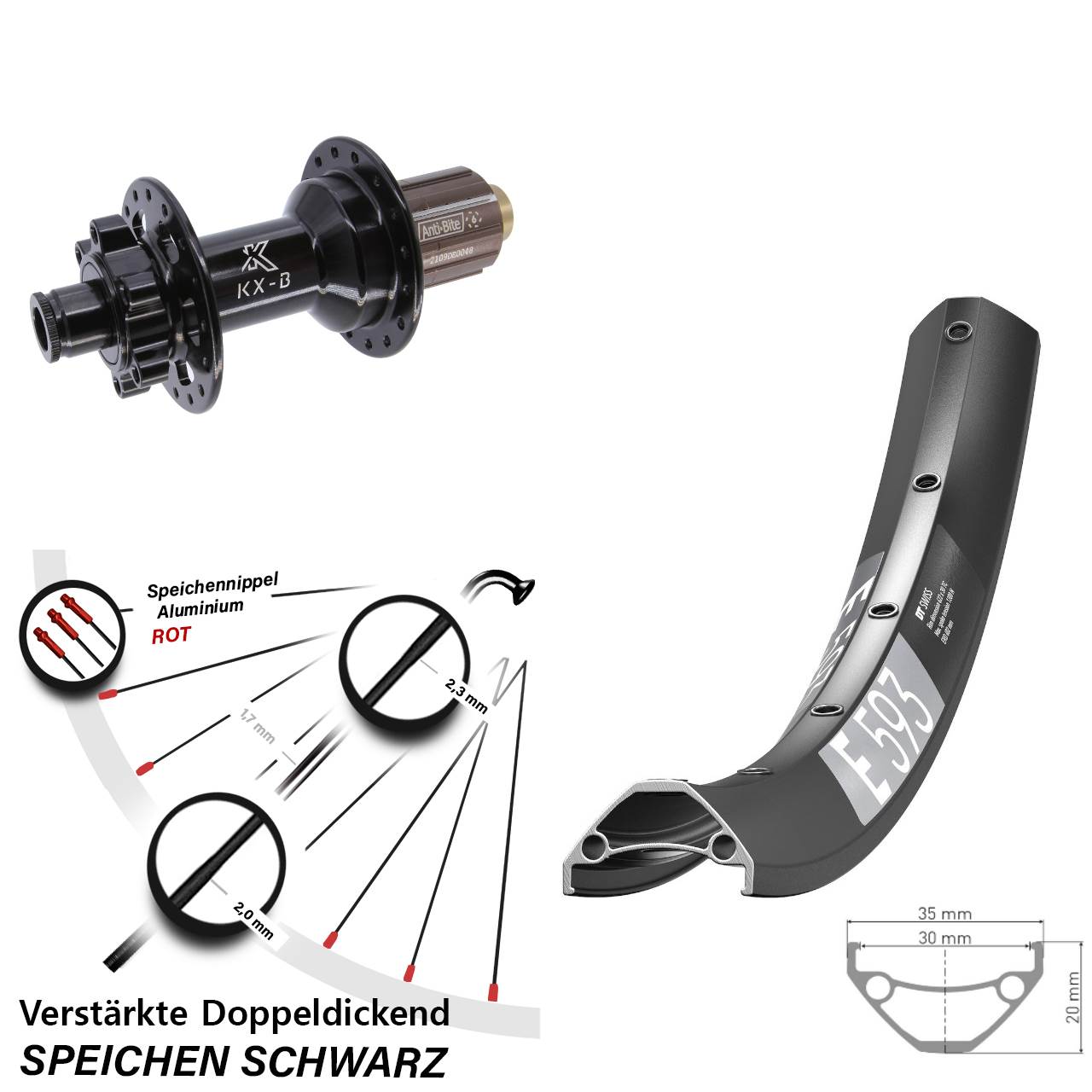 6-Loch Hinterrad 29 Zoll DT Swiss E 593 KX-B 8-11 fach 12x148