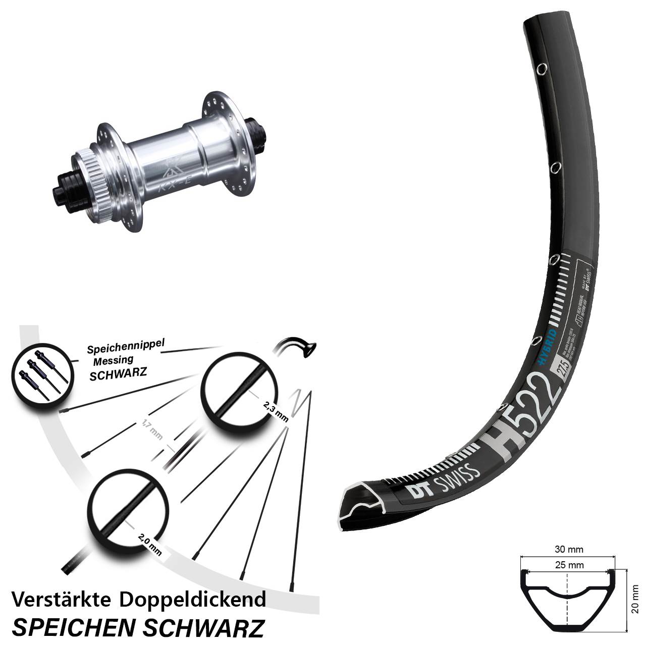 Vorderrad Centerlock 29 Zoll DT Swiss H 522 KX-E verstärkt QR