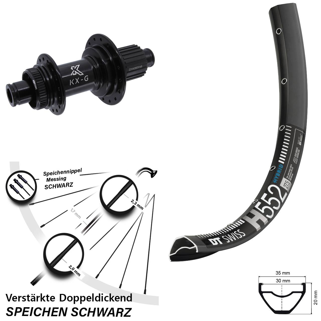 27,5 Zoll DT Swiss H 552 KX-GS Heavy Duty Disc Hinterrad 12x142 Shimano Micro Spline