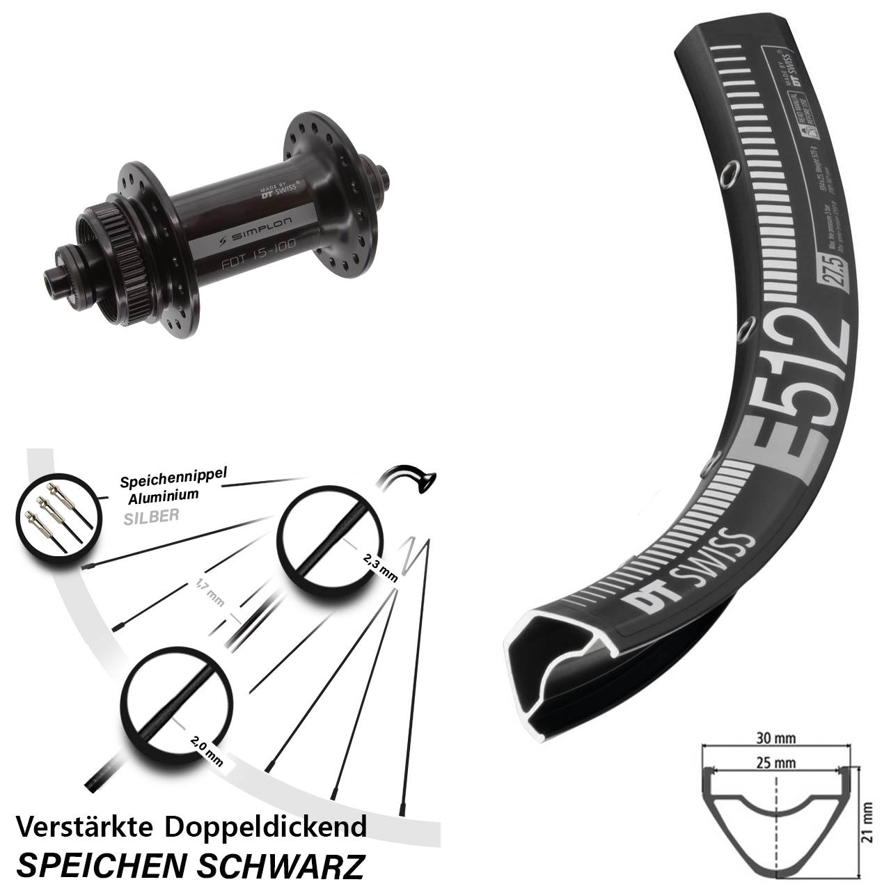 Disc Vorderrad 29 Zoll DT Swiss E 512-370 für Schnellspanner