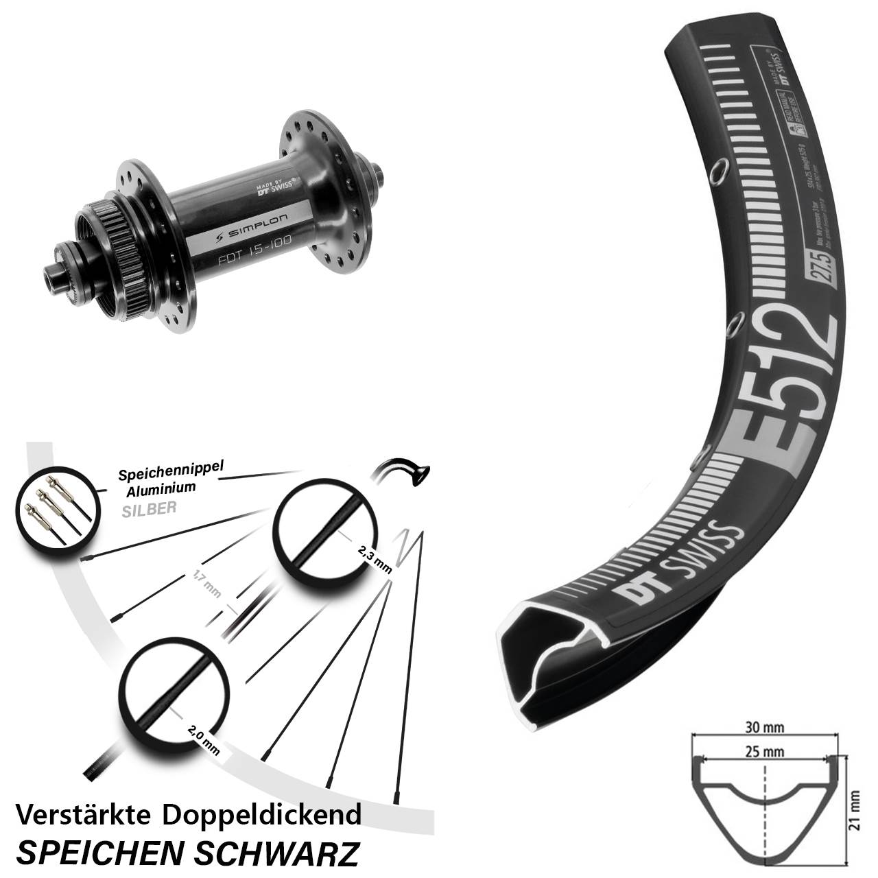 Disc Vorderrad 29 Zoll DT Swiss E 512-370 für Schnellspanner
