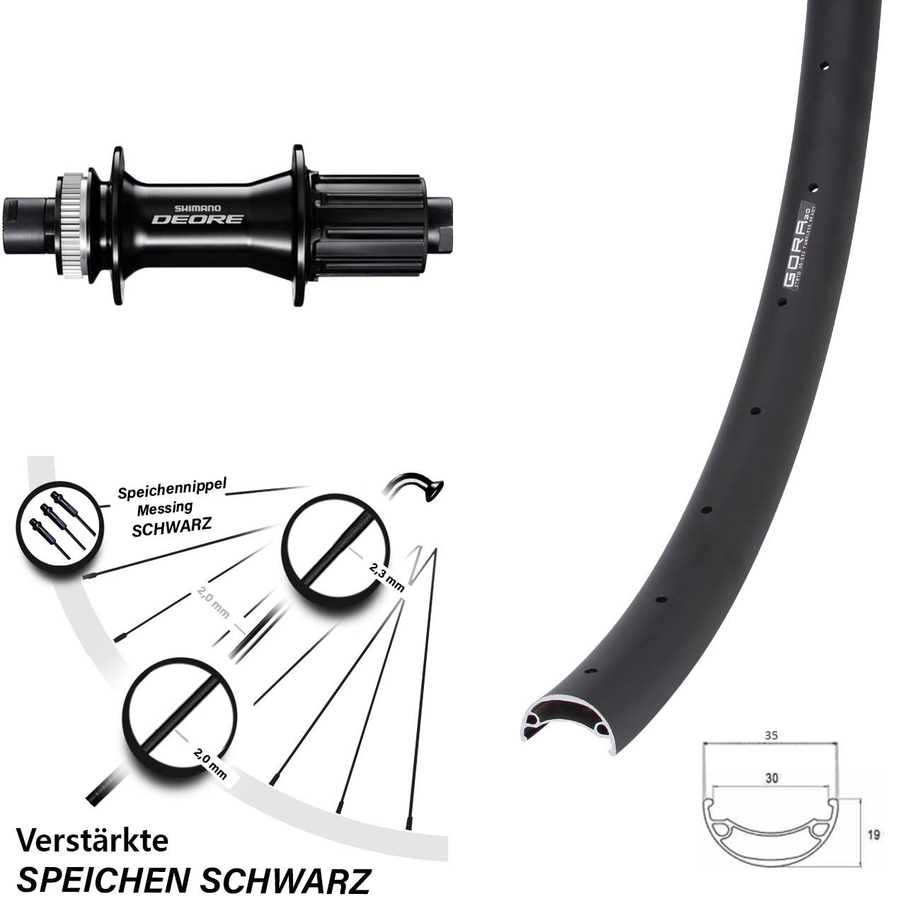 Hinterrad Centerlock 29 Zoll Gora 30 Shimano Deore 8-11 fach HG 12x142