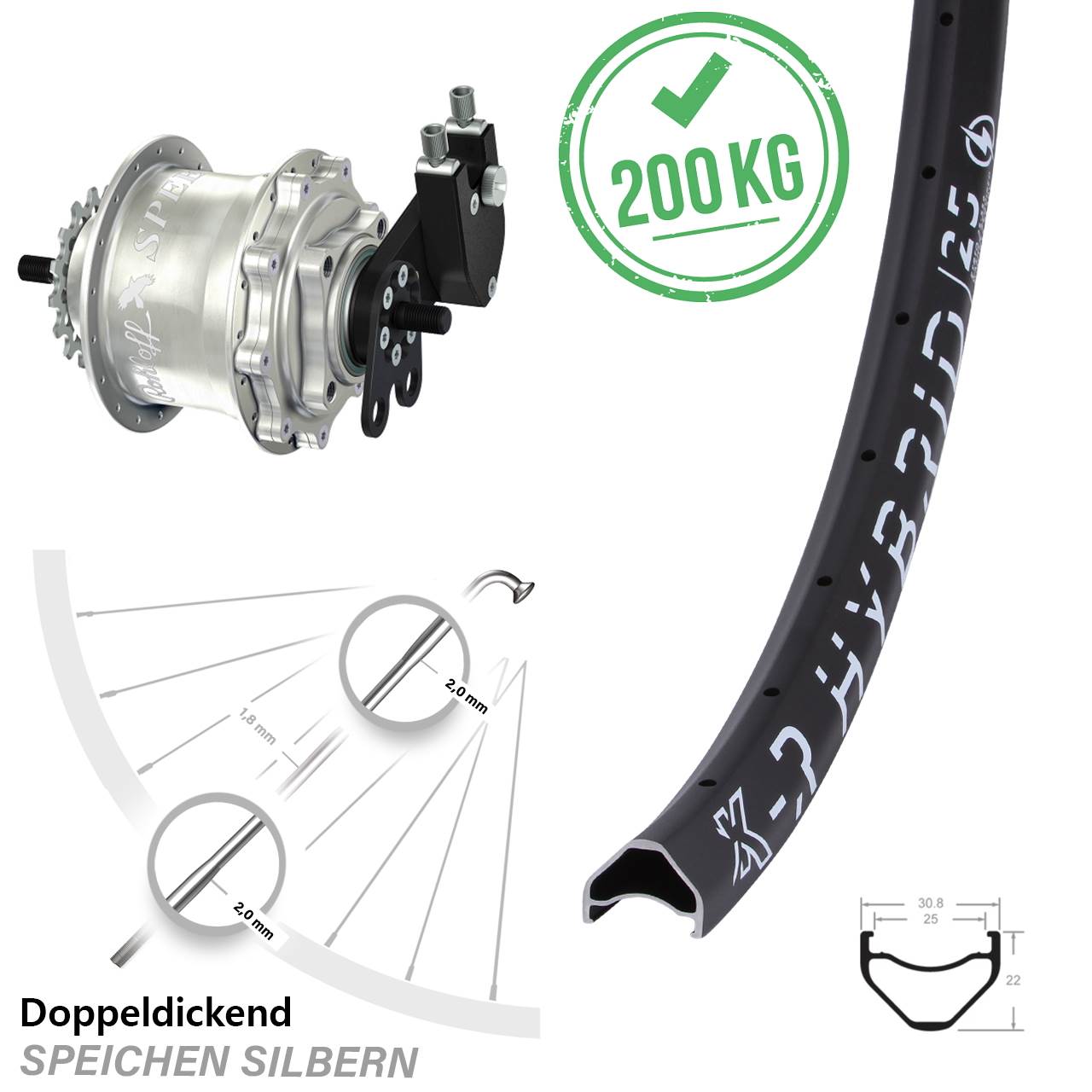 KX-R Hybrid 25 Rohloff Speedhub 500/14 TS DB Tandem 650B Disc Hinterrrad