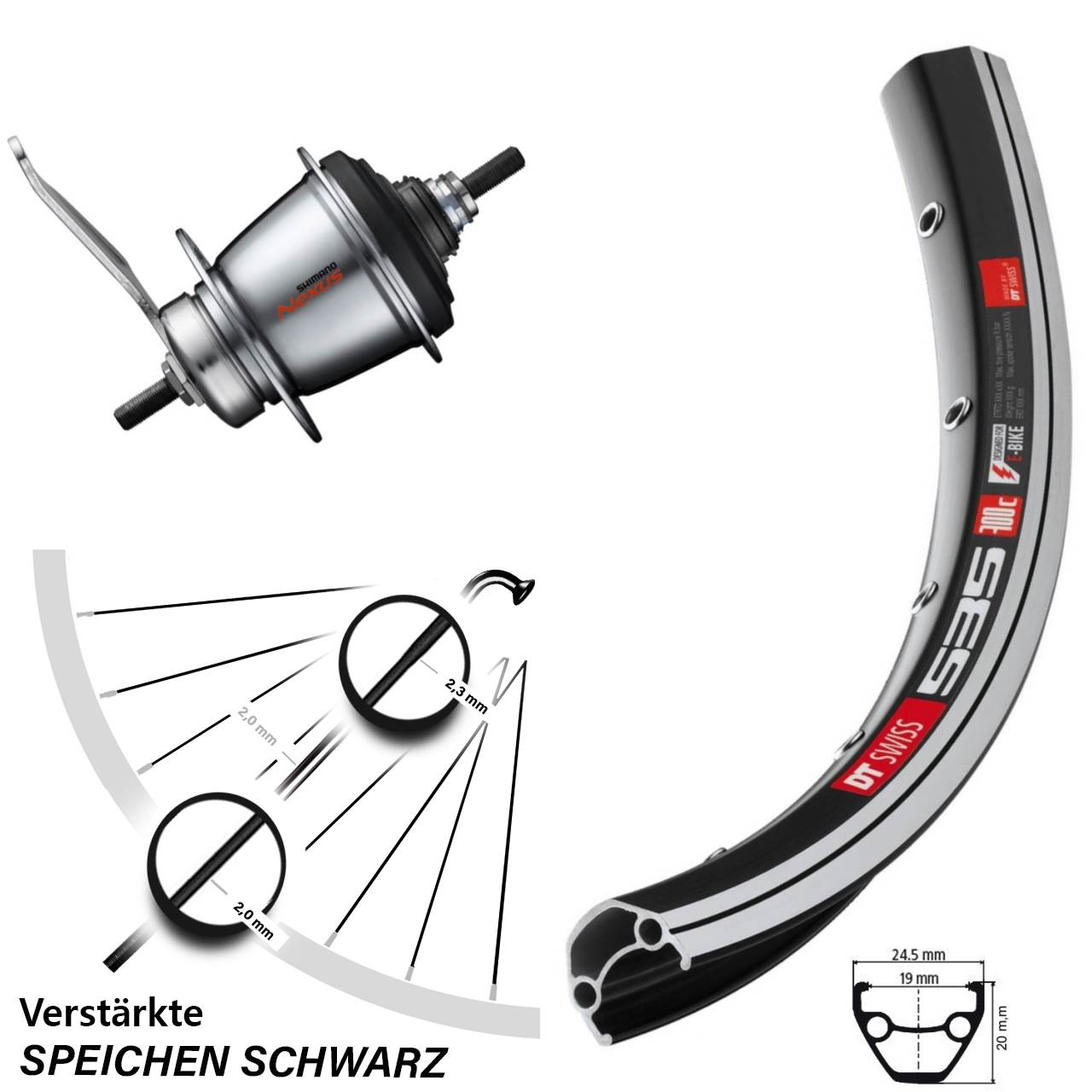 Hinterrad DT Swiss 535 Shimano Nexus 7 Gang 26 Zoll