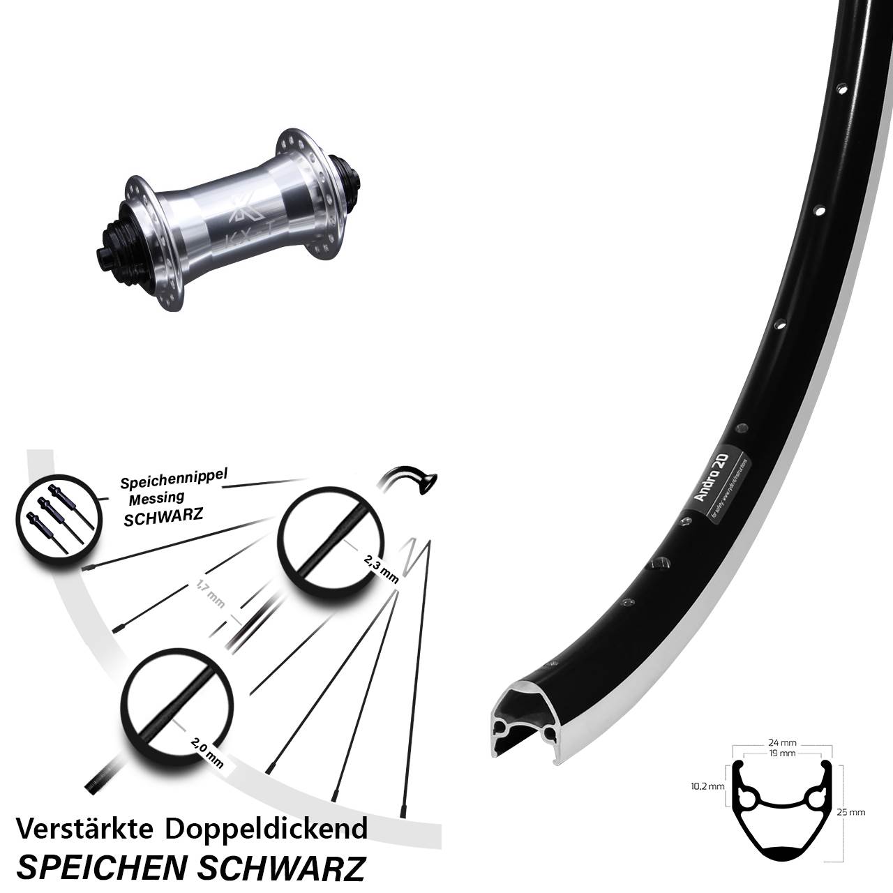 28 Zoll Ryde Andra 20 KX-T verstärkt Vorderrad für Schnellspanner
