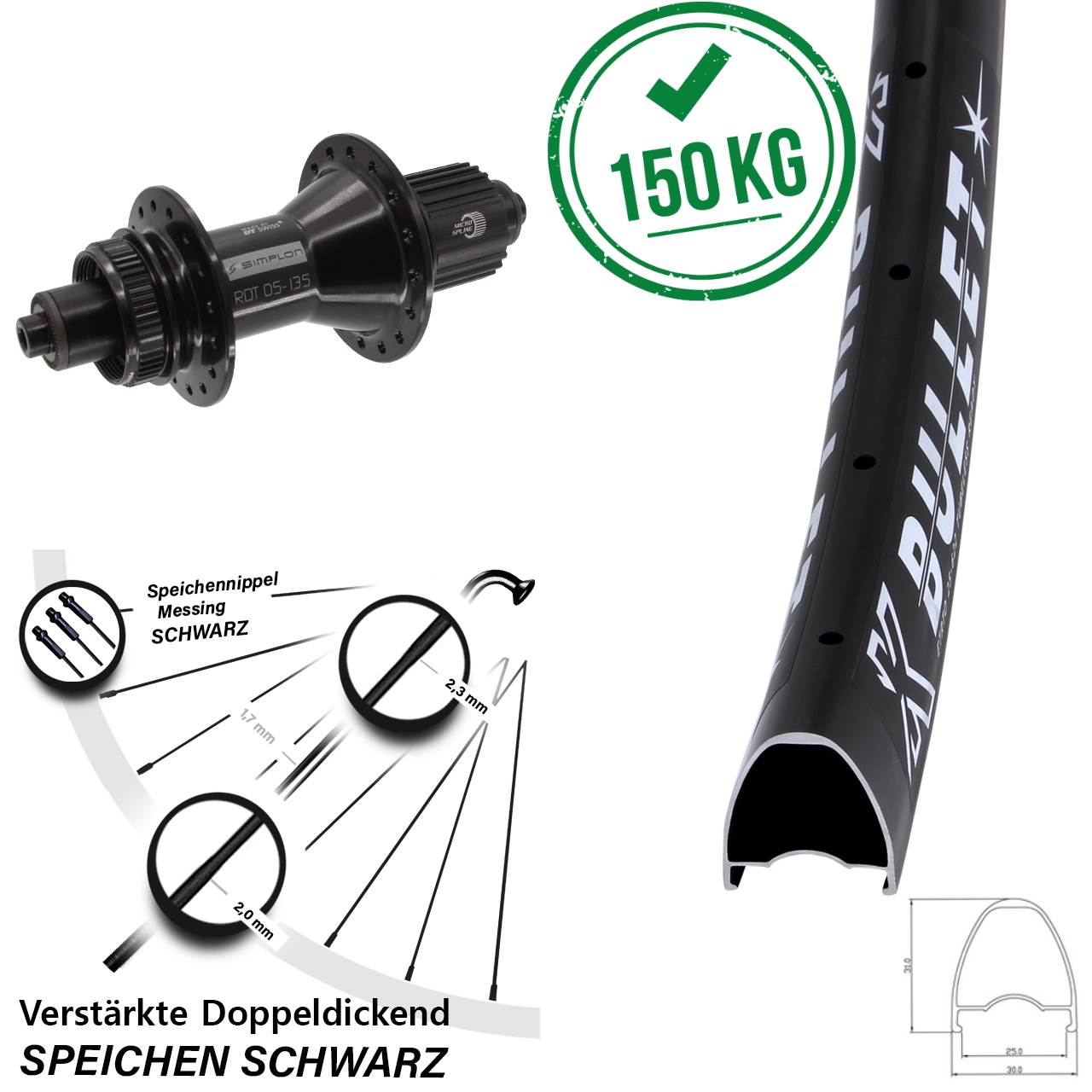 Disc Hinterrad QR 28/29 Zoll KX Bullet DT Swiss 370 Hybrid Micro Spline