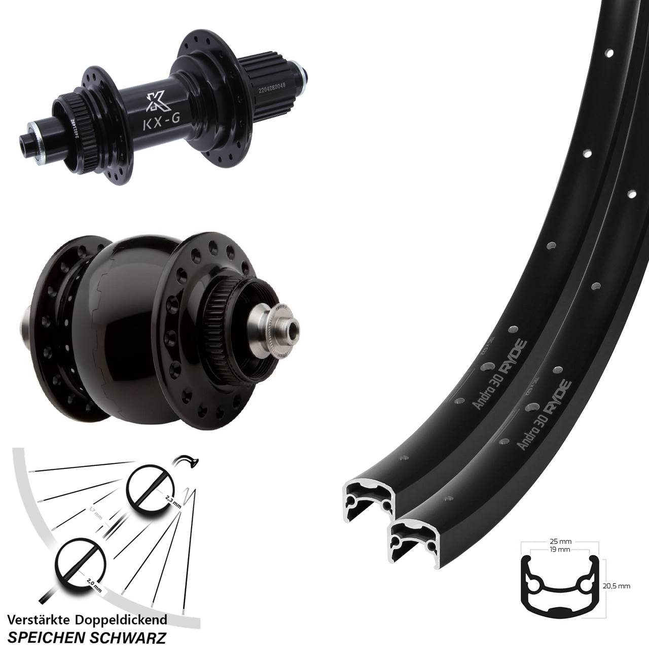 Disc Laufradsatz QR 29 Zoll Ryde Andra 30 KX-GS verstärkt SON 28 Micro Spline