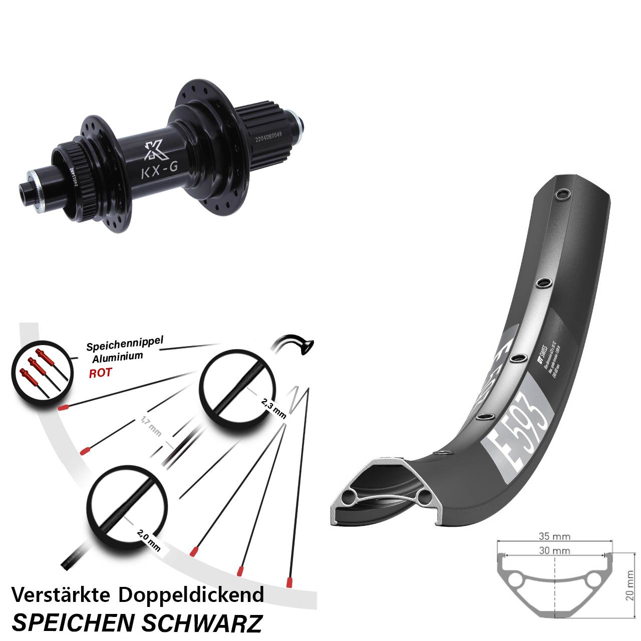 27,5 Zoll DT Swiss E 593 KX-GS Heavy Duty Disc Hinterrad für Schnellspanner Micro Spline